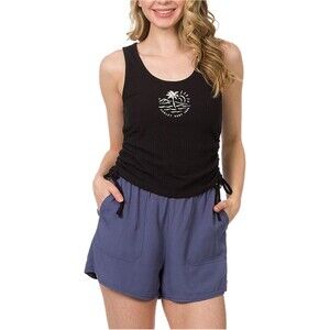 NWT Hurley Womens Beach Logo Drawstring Tank Top, Black